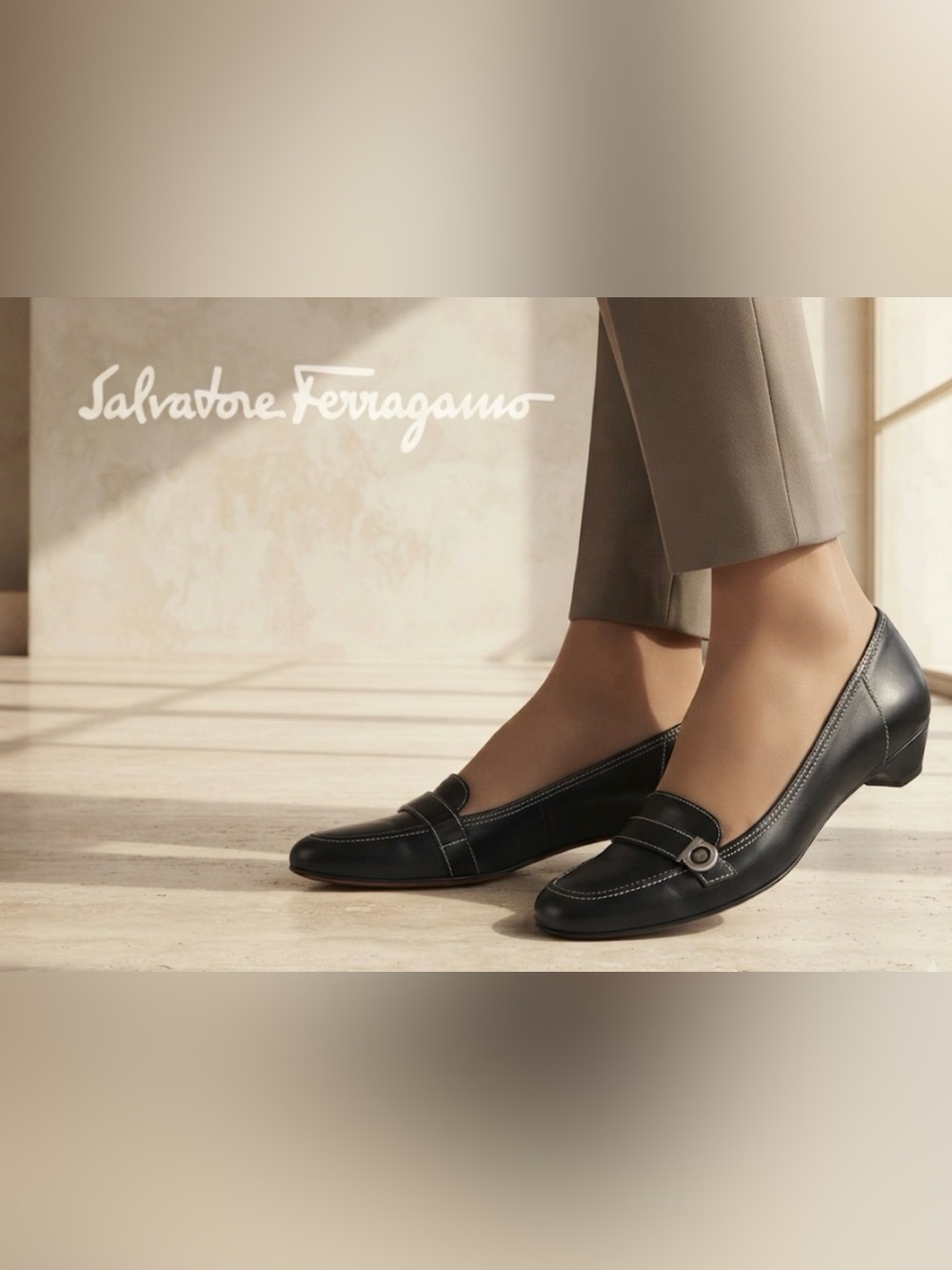 Authentic Salvatore Ferragamo luxury designer
Black Leather Loafers Sz 9 2A